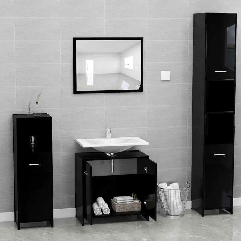 Dealsmate  Bathroom Furniture Set High Gloss Black Engineered Wood