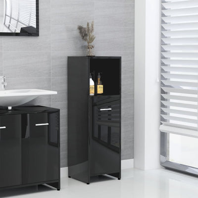 Dealsmate  Bathroom Cabinet High Gloss Black 30x30x95 cm Chipboard