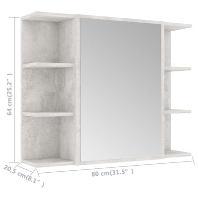 Dealsmate  Bathroom Mirror Cabinet Concrete Grey 80x20.5x64 cm Engineered Wood