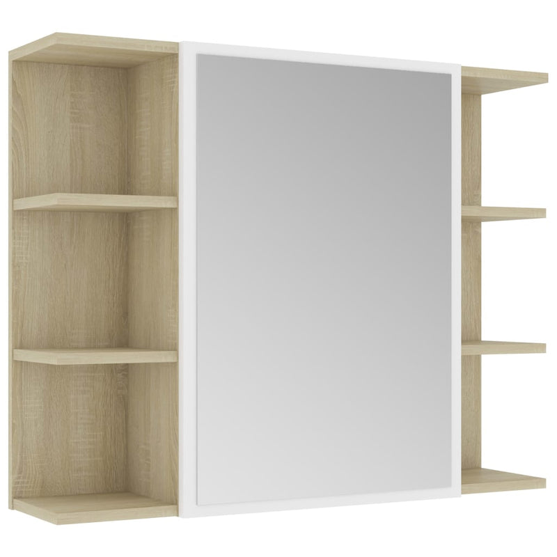 Dealsmate  Bathroom Mirror Cabinet White and Sonoma Oak 80x20.5x64 cm Chipboard