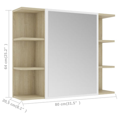 Dealsmate  Bathroom Mirror Cabinet White and Sonoma Oak 80x20.5x64 cm Chipboard