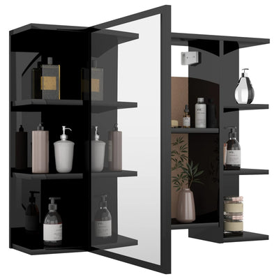 Dealsmate  Bathroom Mirror Cabinet High Gloss Black 80x20.5x64 cm Chipboard