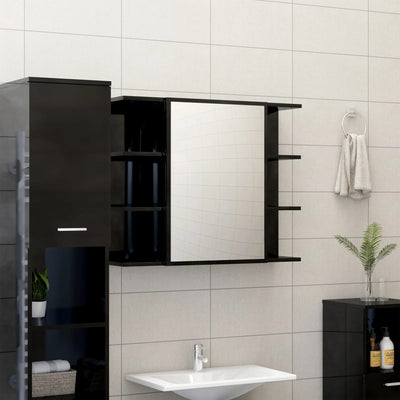 Dealsmate  Bathroom Mirror Cabinet High Gloss Black 80x20.5x64 cm Chipboard