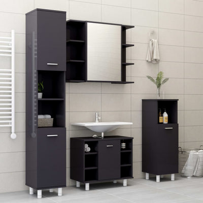 Dealsmate  Bathroom Mirror Cabinet High Gloss Grey 80x20.5x64 cm Chipboard