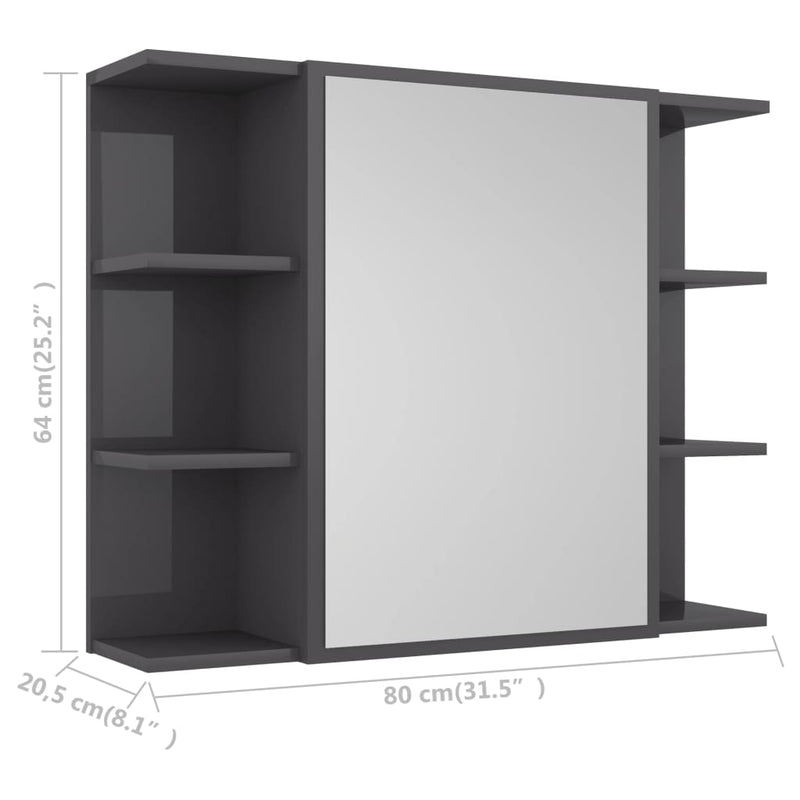 Dealsmate  Bathroom Mirror Cabinet High Gloss Grey 80x20.5x64 cm Chipboard