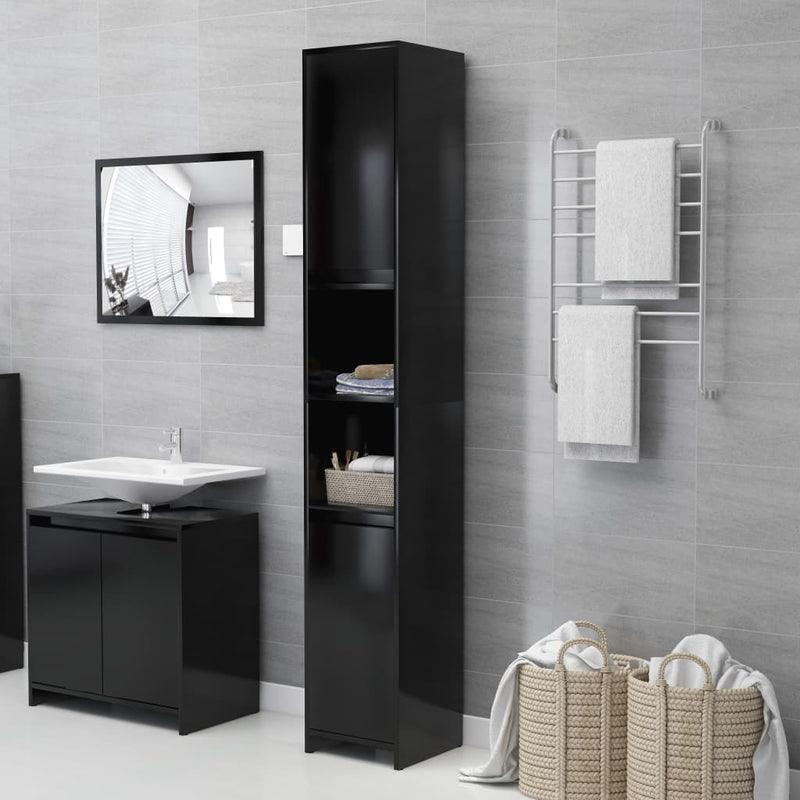 Dealsmate  Bathroom Cabinet Black 30x30x183.5 cm Engineered Wood