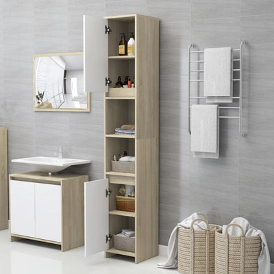 Dealsmate  Bathroom Cabinet White and Sonoma Oak 30x30x183.5 cm Chipboard