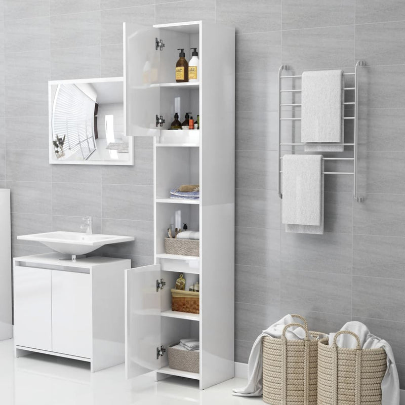 Dealsmate  Bathroom Cabinet High Gloss White 30x30x183.5 cm Engineered Wood