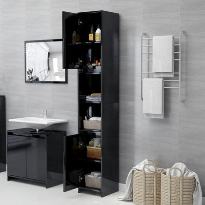 Dealsmate  Bathroom Cabinet High Gloss Black 30x30x183.5 cm Chipboard