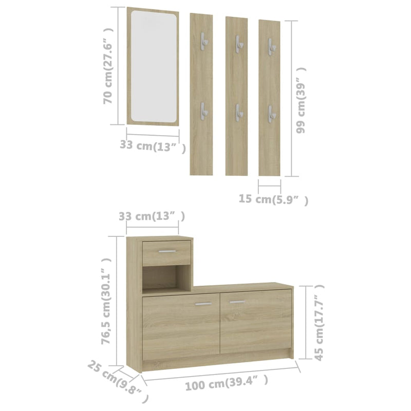 Dealsmate  Hallway Unit Sonoma Oak 100x25x76.5 cm Engineered Wood