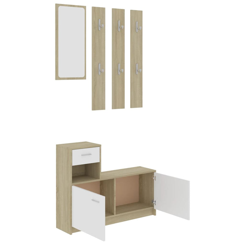 Dealsmate  Hallway Unit White and Sonoma Oak 100x25x76.5 cm Engineered Wood