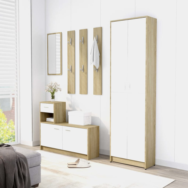 Dealsmate  Hallway Unit White and Sonoma Oak 100x25x76.5 cm Engineered Wood