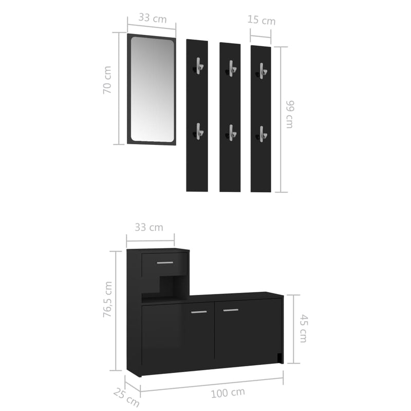 Dealsmate  Hallway Unit High Gloss Black 100x25x76.5 cm Chipboard