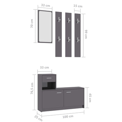 Dealsmate  Hallway Unit High Gloss Grey 100x25x76.5 cm Engineered Wood