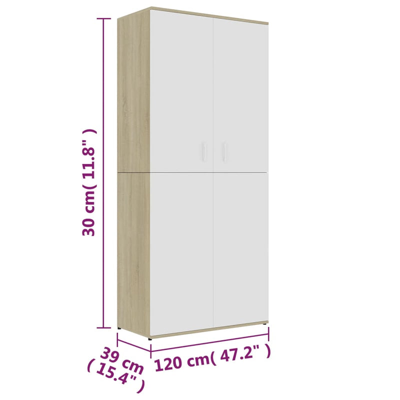 Dealsmate  Shoe Cabinet White and Sonoma Oak 80x39x178 cm Engineered Wood