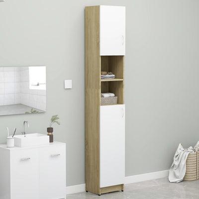 Dealsmate  Bathroom Cabinet White and Sonoma Oak 32x25.5x190 cm Chipboard