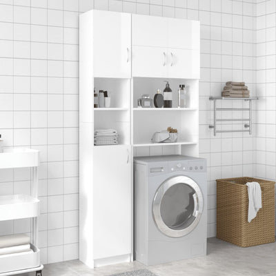 Dealsmate  Bathroom Cabinet High Gloss White 32x25.5x190 cm Engineered Wood