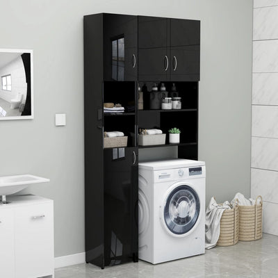 Dealsmate  Bathroom Cabinet High Gloss Black 32x25.5x190 cm Engineered Wood