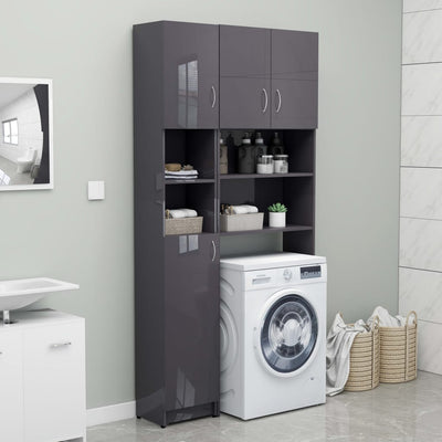 Dealsmate  Bathroom Cabinet High Gloss Grey 32x25.5x190 cm Engineered Wood