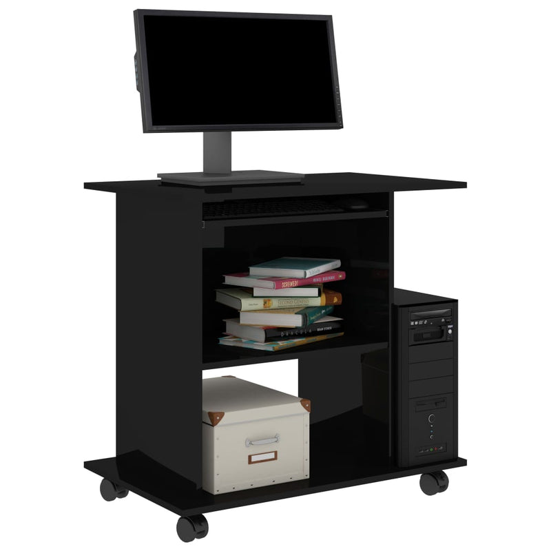 Dealsmate  Computer Desk High Gloss Black 80x50x75 cm Engineered Wood