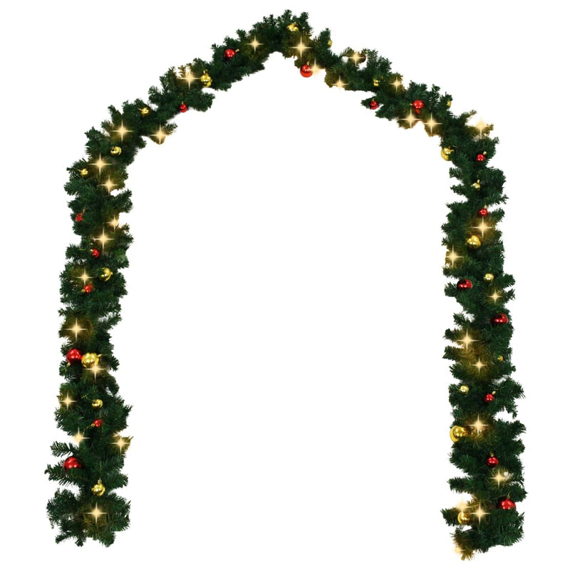 Dealsmate  Christmas Garland with Baubles and LED Lights Green 5 m PVC
