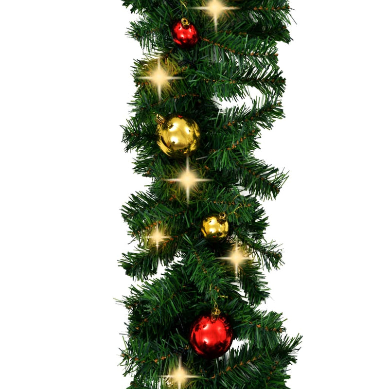 Dealsmate  Christmas Garland with Baubles and LED Lights Green 5 m PVC