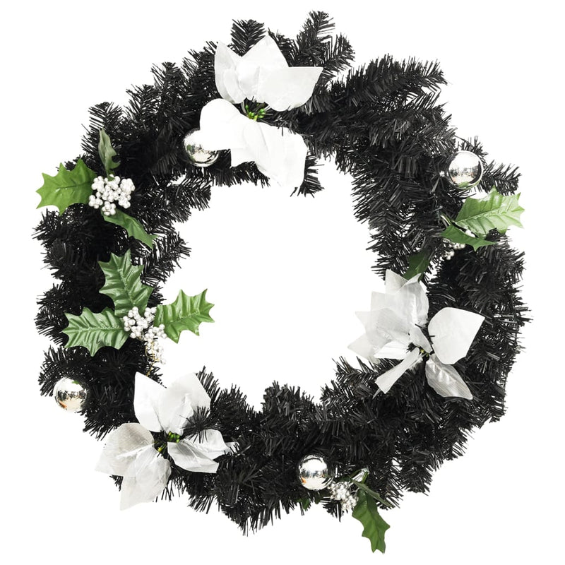 Dealsmate  Christmas Wreath with LED Lights Black 60 cm PVC