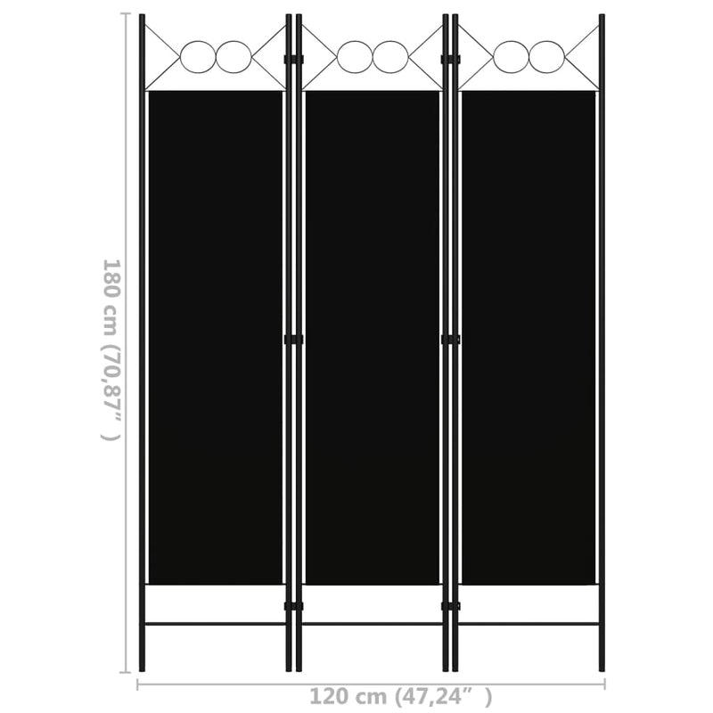 Dealsmate  3-Panel Room Divider Black 120x180 cm