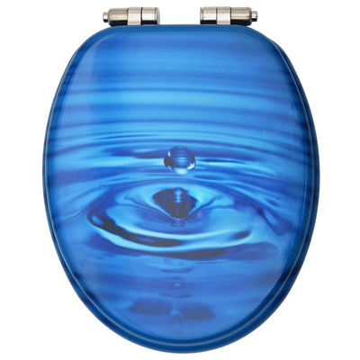 Dealsmate  WC Toilet Seat with Soft Close Lid MDF Blue Water Drop Design
