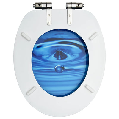 Dealsmate  WC Toilet Seat with Soft Close Lid MDF Blue Water Drop Design