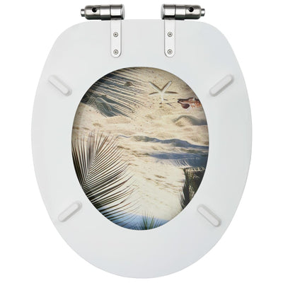 Dealsmate  WC Toilet Seat with Soft Close Lid MDF Beach Design