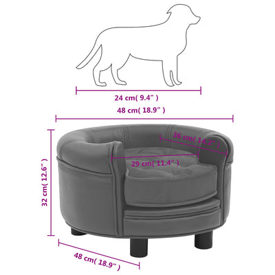 Dealsmate  Dog Sofa Grey 48x48x32 cm Plush and Faux Leather