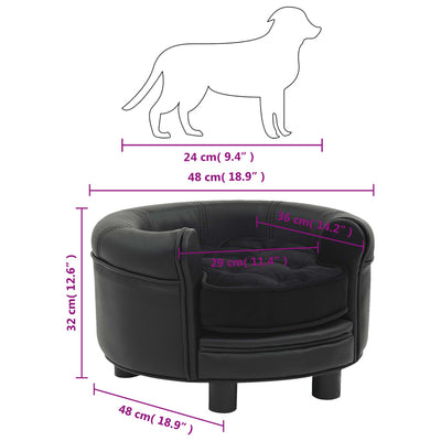 Dealsmate  Dog Sofa Black 48x48x32 cm Plush and Faux Leather