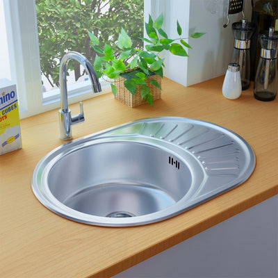 Dealsmate  Kitchen Sink with Overflow Hole Oval Stainless Steel