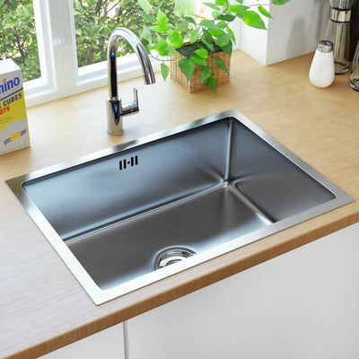 Dealsmate  Handmade Kitchen Sink with Overflow Hole Stainless Steel