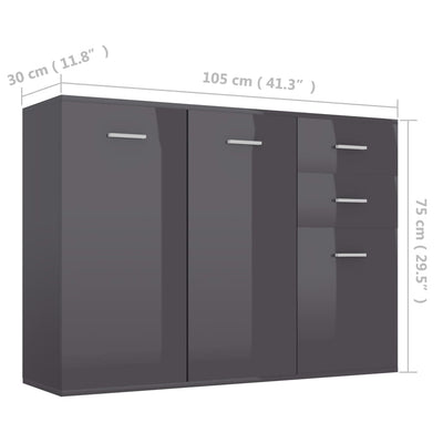 Dealsmate  Sideboard High Gloss Grey 105x30x75 cm Engineered Wood