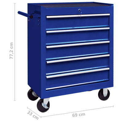 Dealsmate  Workshop Tool Trolley with 5 Drawers Blue
