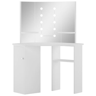 Dealsmate  Corner Dressing Table Make-up Table with LED Light White