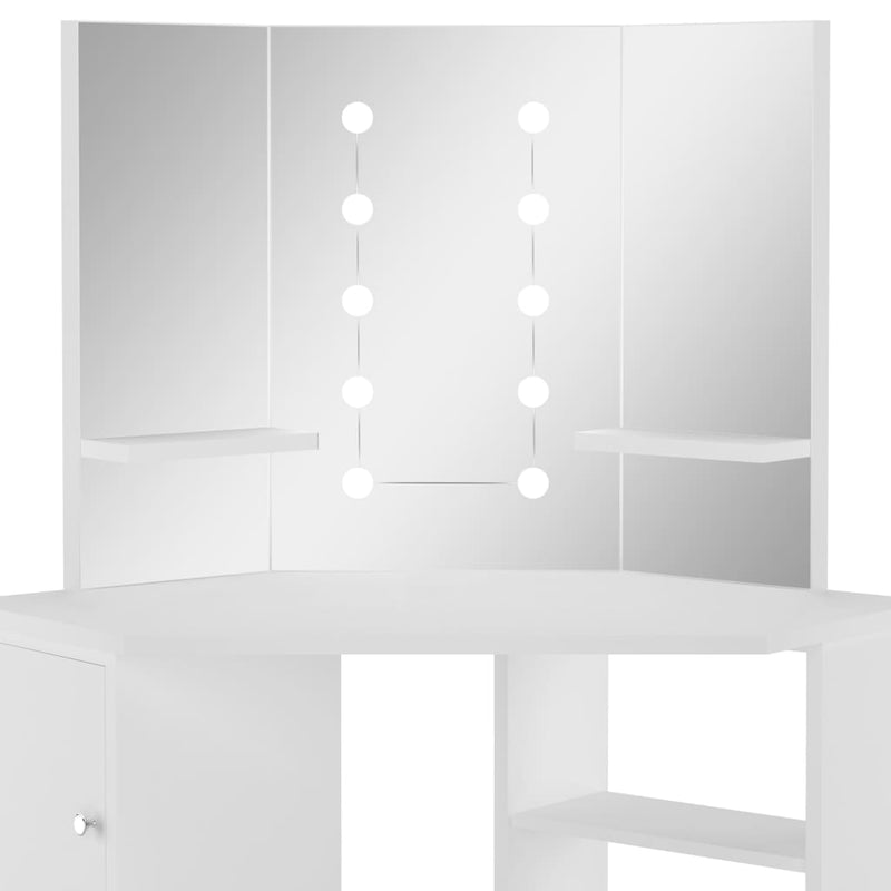 Dealsmate  Corner Dressing Table Make-up Table with LED Light White