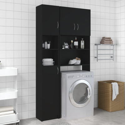 Dealsmate  Washing Machine Cabinet Set Black Engineered Wood