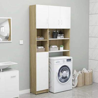Dealsmate  Washing Machine Cabinet Set White and Sonoma Oak Chipboard