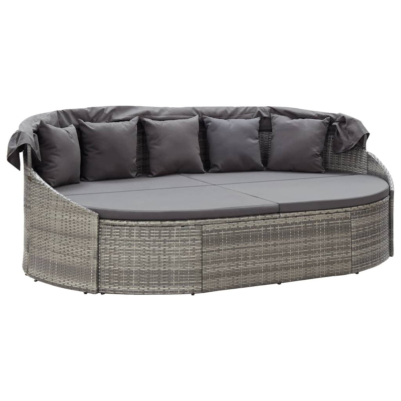 Dealsmate  Outdoor Lounge Bed with Canopy Poly Rattan Grey