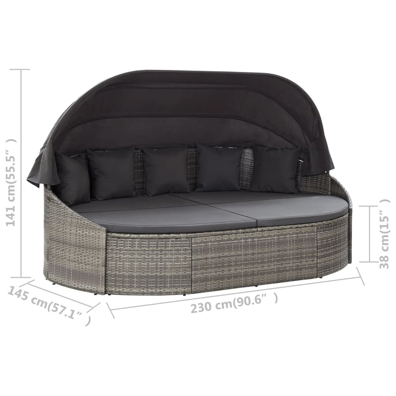 Dealsmate  Outdoor Lounge Bed with Canopy Poly Rattan Grey