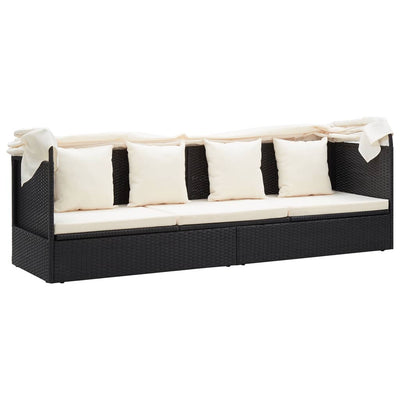 Dealsmate  Garden Lounge Bed with Roof Black Poly Rattan