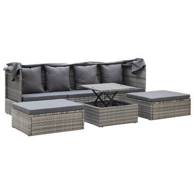 Dealsmate  Garden Lounge Bed with Roof Grey Poly Rattan