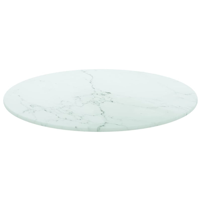 Dealsmate  Table Top White Ø40x0.8 cm Tempered Glass with Marble Design