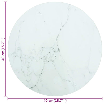 Dealsmate  Table Top White Ø40x0.8 cm Tempered Glass with Marble Design