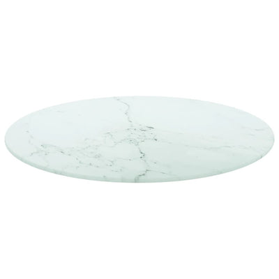 Dealsmate  Table Top White Ø50x0.8 cm Tempered Glass with Marble Design