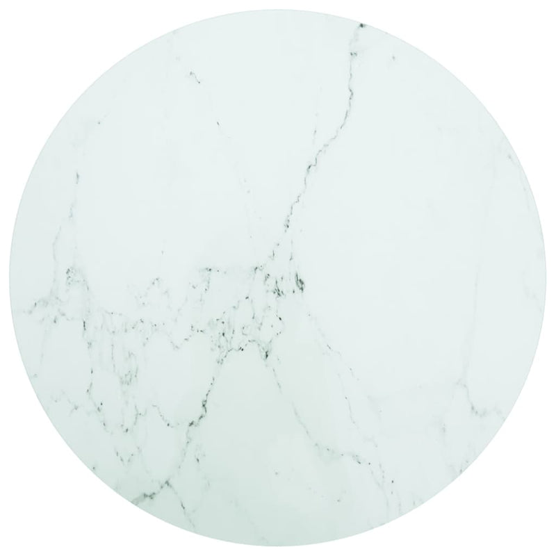Dealsmate  Table Top White Ø70x0.8 cm Tempered Glass with Marble Design