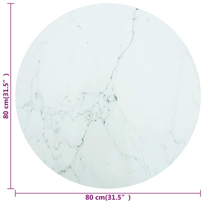 Dealsmate  Table Top White Ø80x1 cm Tempered Glass with Marble Design